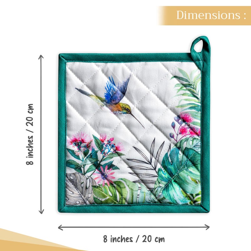 Maison d' Hermine Pot Holders Set 100% Cotton Heat Resistant Potholders 8" x 8" Hot Pads with Loop BBQ, Cooking, Baking, Grilling, Kitchen, Handling Hot Pans Spring/Summer (Pack of 2, Tropiques) - Image 4